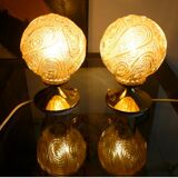 Pair of bedside lamps, brass and molded glass, 1950