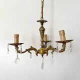 Antique 3-arm brass chandelier with tassels