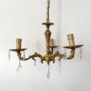 Lustre ancien 3 bras laiton et pampilles