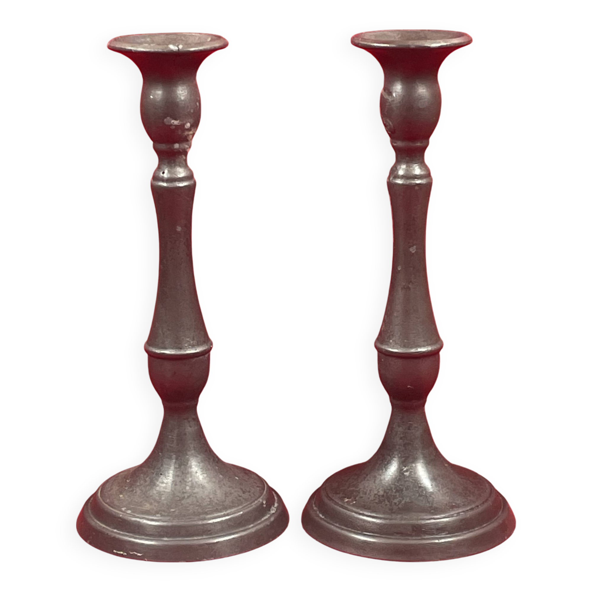 Pair of 23cm pewter candlesticks