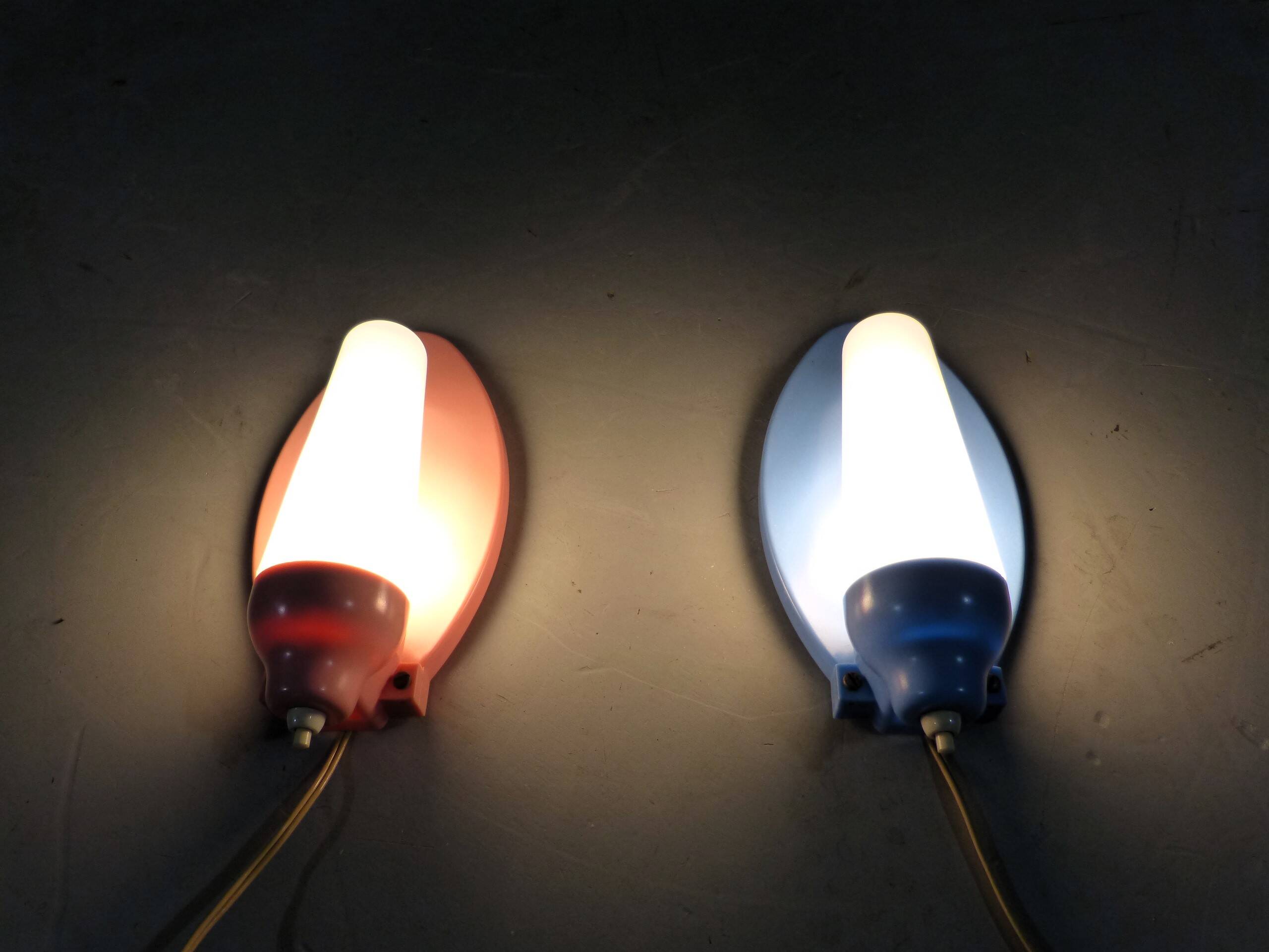 Set of 2 Wall lamps pink & blue 1950’s