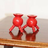 Pair of Swedish Dala Ball Candleholders