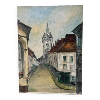 Oil painting on canvas church street 20th century