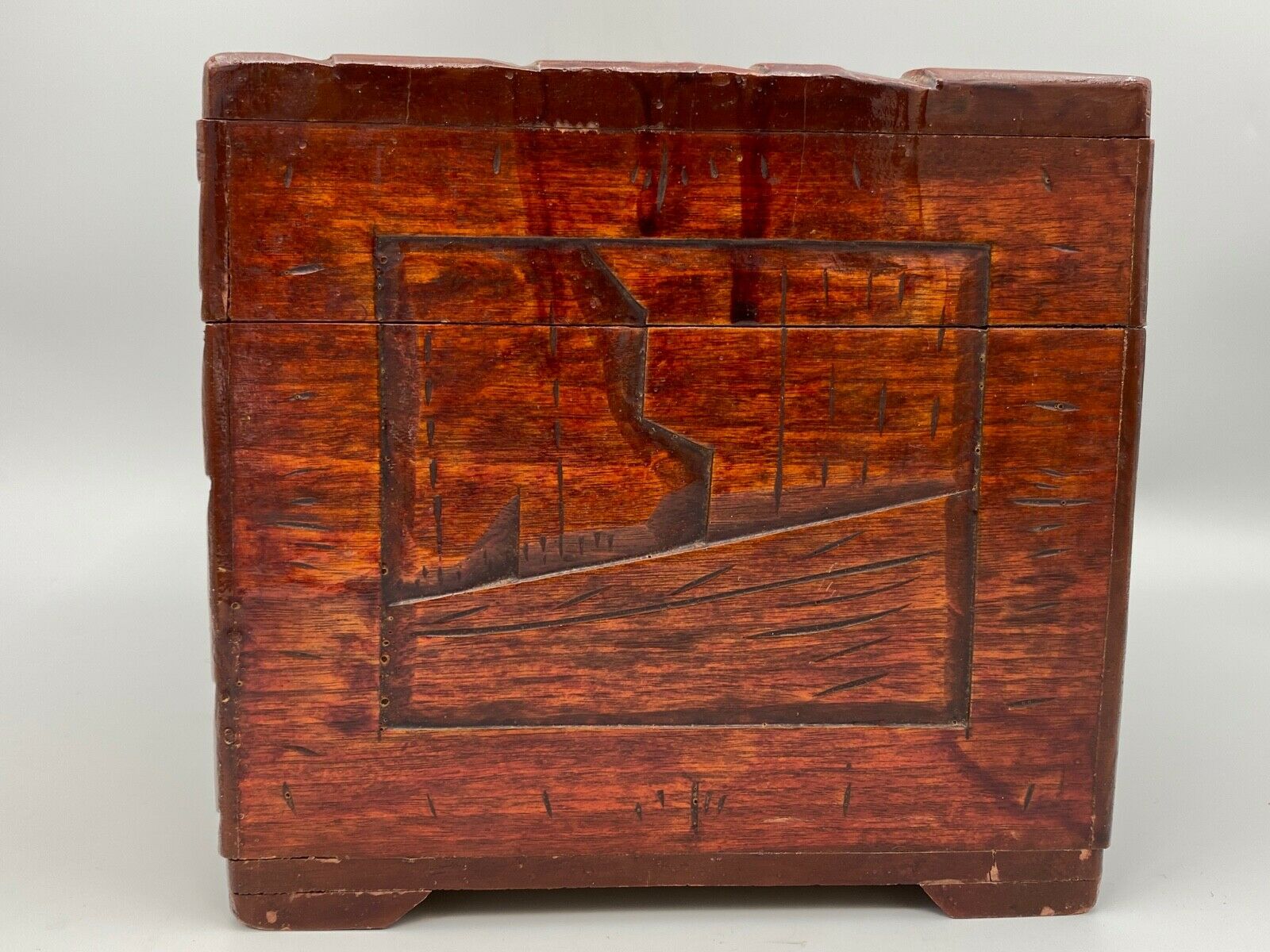 Wooden box carved china pagoda decoration