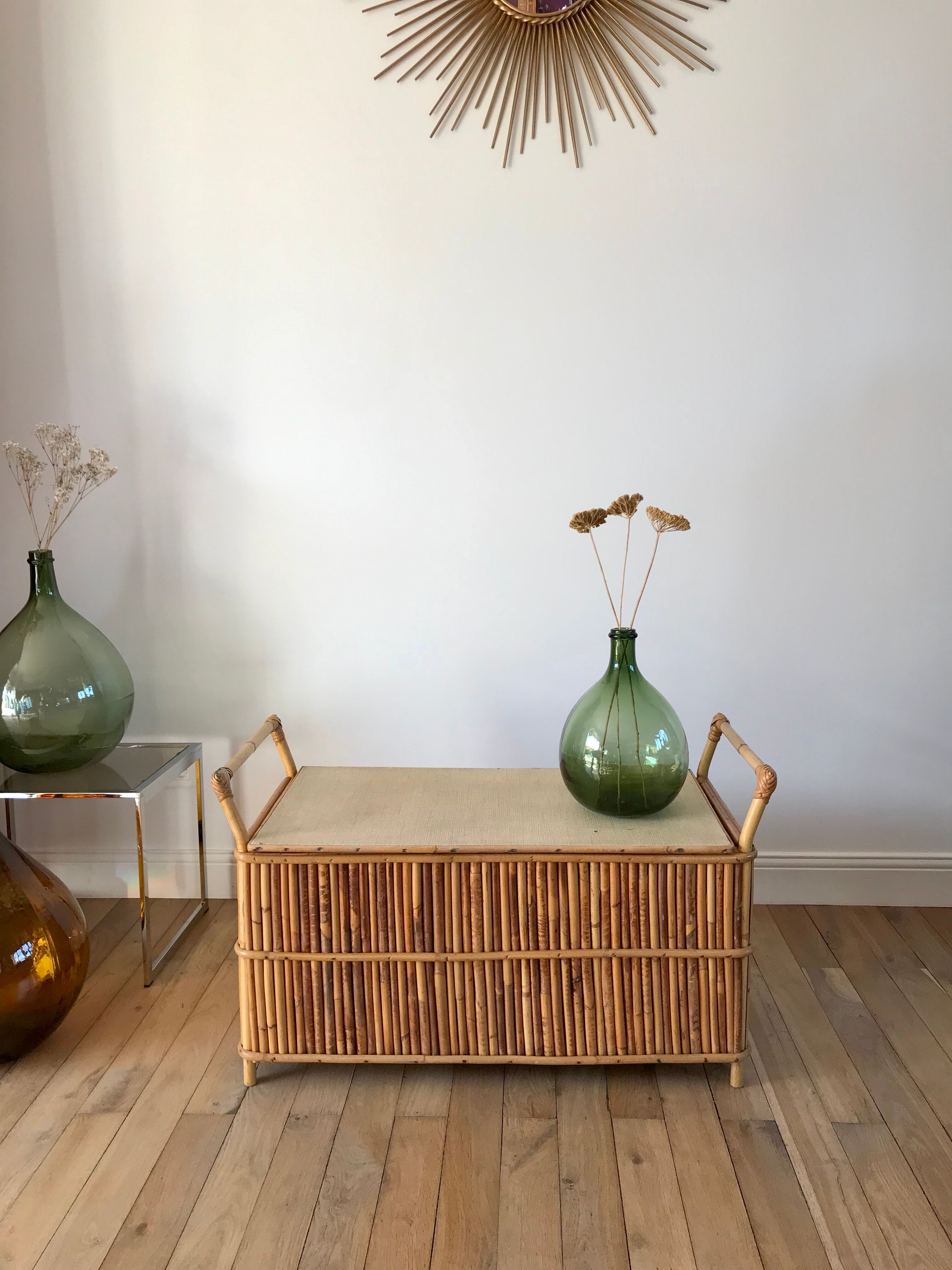 Bench-chest in rattan and bamboo 60s