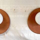 Globe-shaped wall sconces in opaline glass and wood - mid-20th century