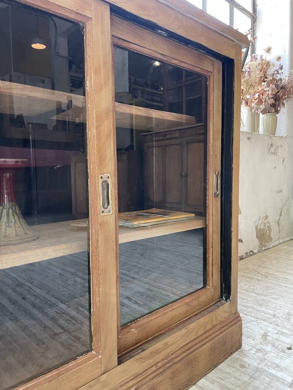 Oak sideboard with glass doors