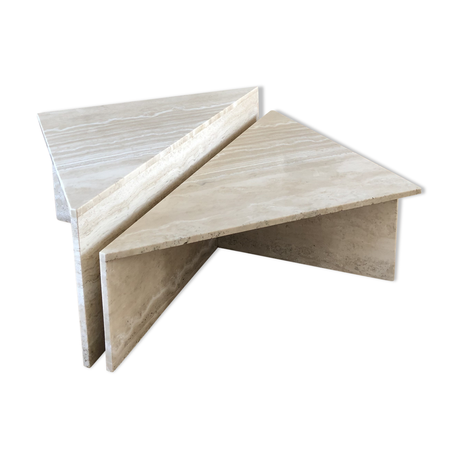 Table basse triangle travertin up & up vintage 1970 Italie