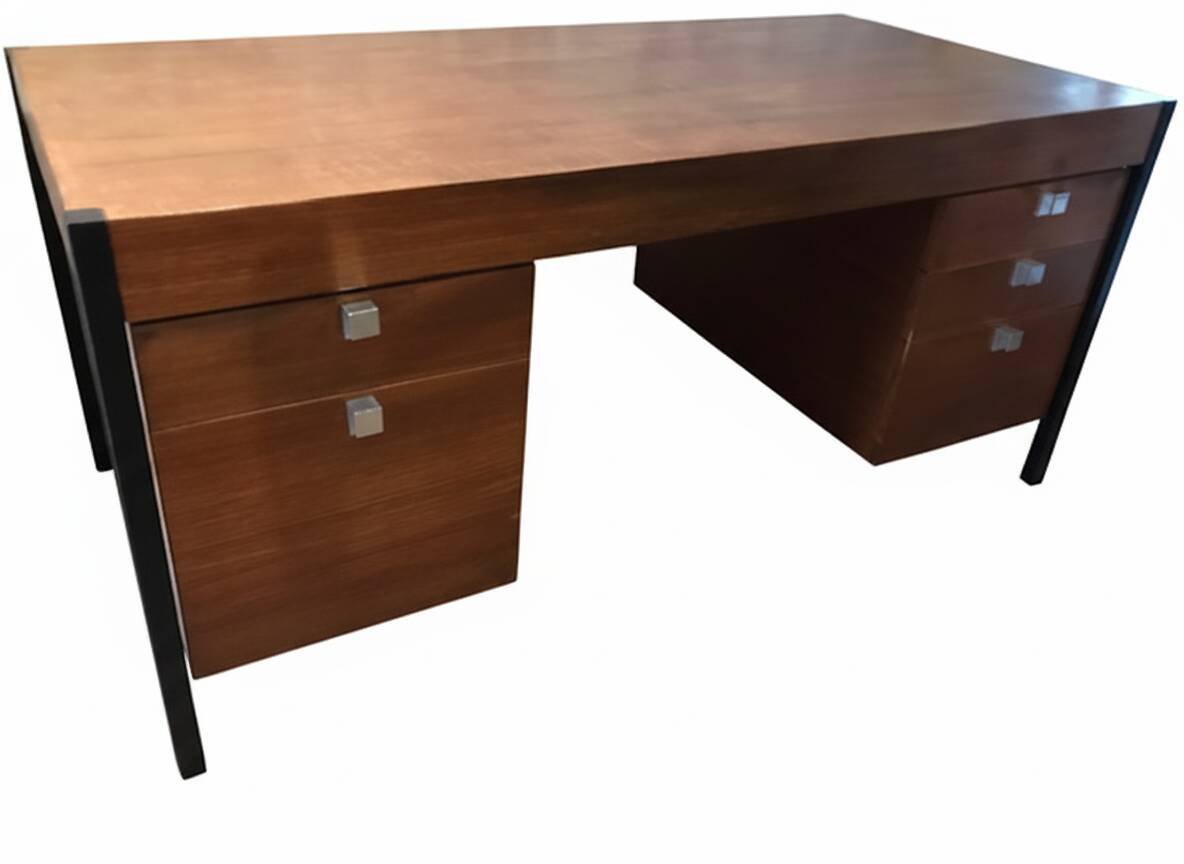 Pierre Paulin CM 223 desk, mahogany and chrome, Thonet edition, 1950
