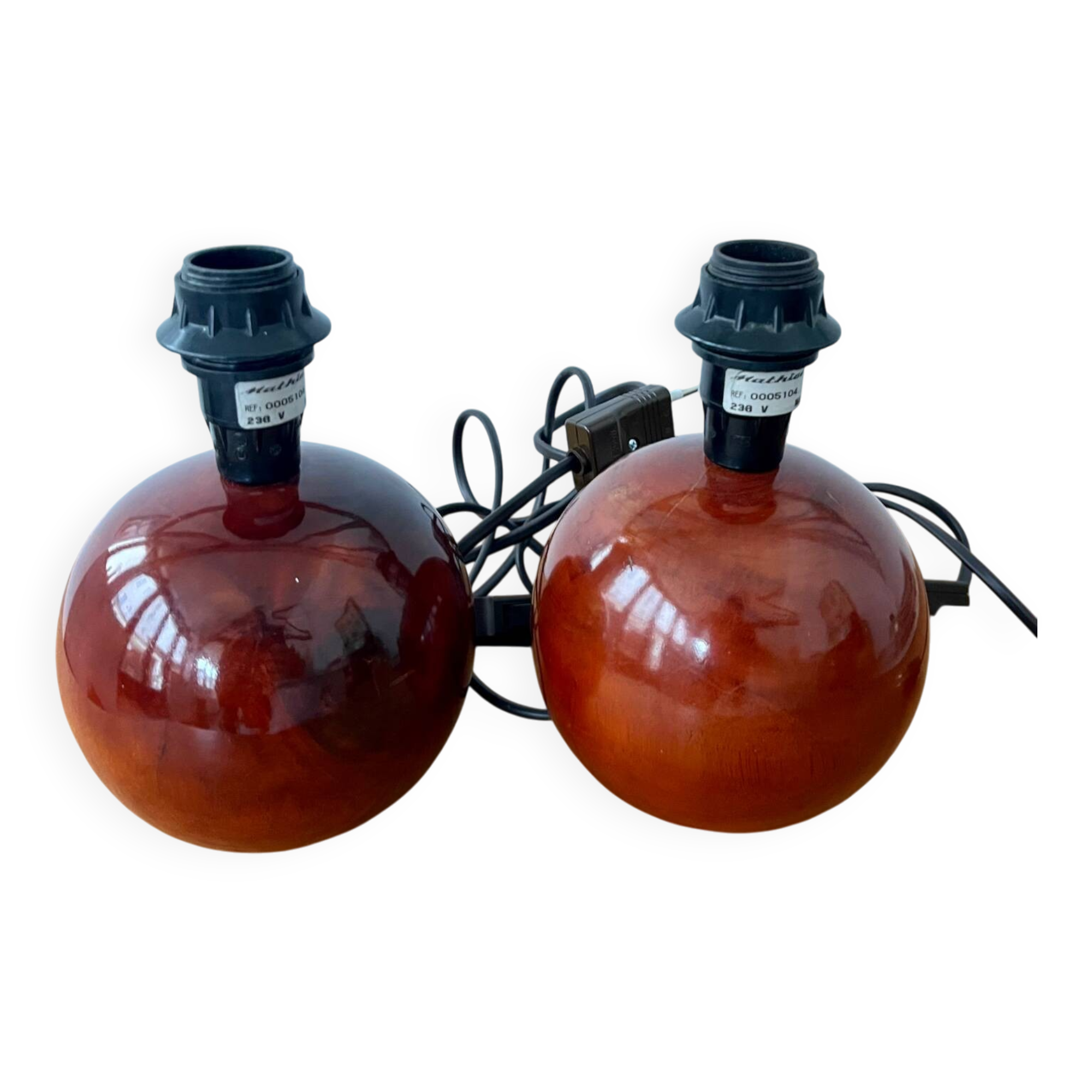 Pair of wooden ball lamp bases