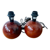 Pair of wooden ball lamp bases