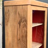 Vintage glass-fronted cabinet, raw wood, 1950s