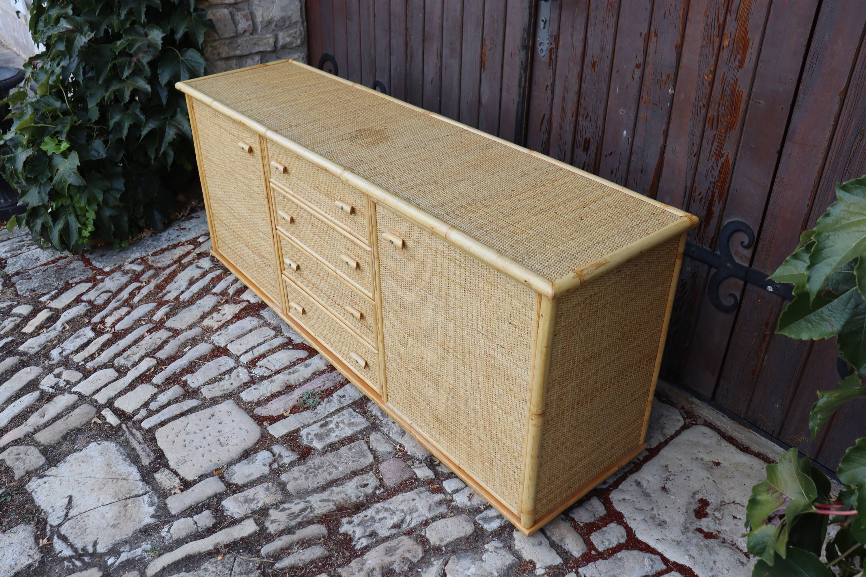 Rattan and Bamboo Enfilade in the style of Dal Vera 1970 Italy