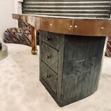 Desk In Slate And Copper Marquetry, Signed, Dated, Probably Unique Piece