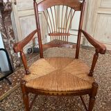 Table provençale artisanale piètement fer forgé 4 chaises gerbe et deux fauteuils gerbe Rochebobois