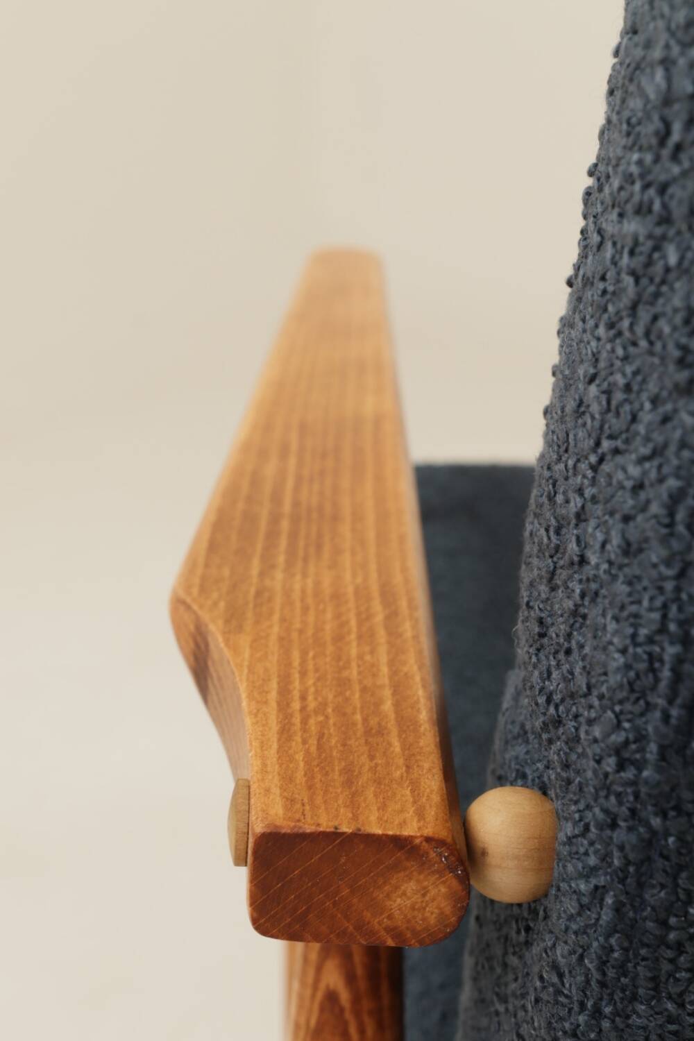 Scandinavian armchair in navy blue bouclé design by H. Lis