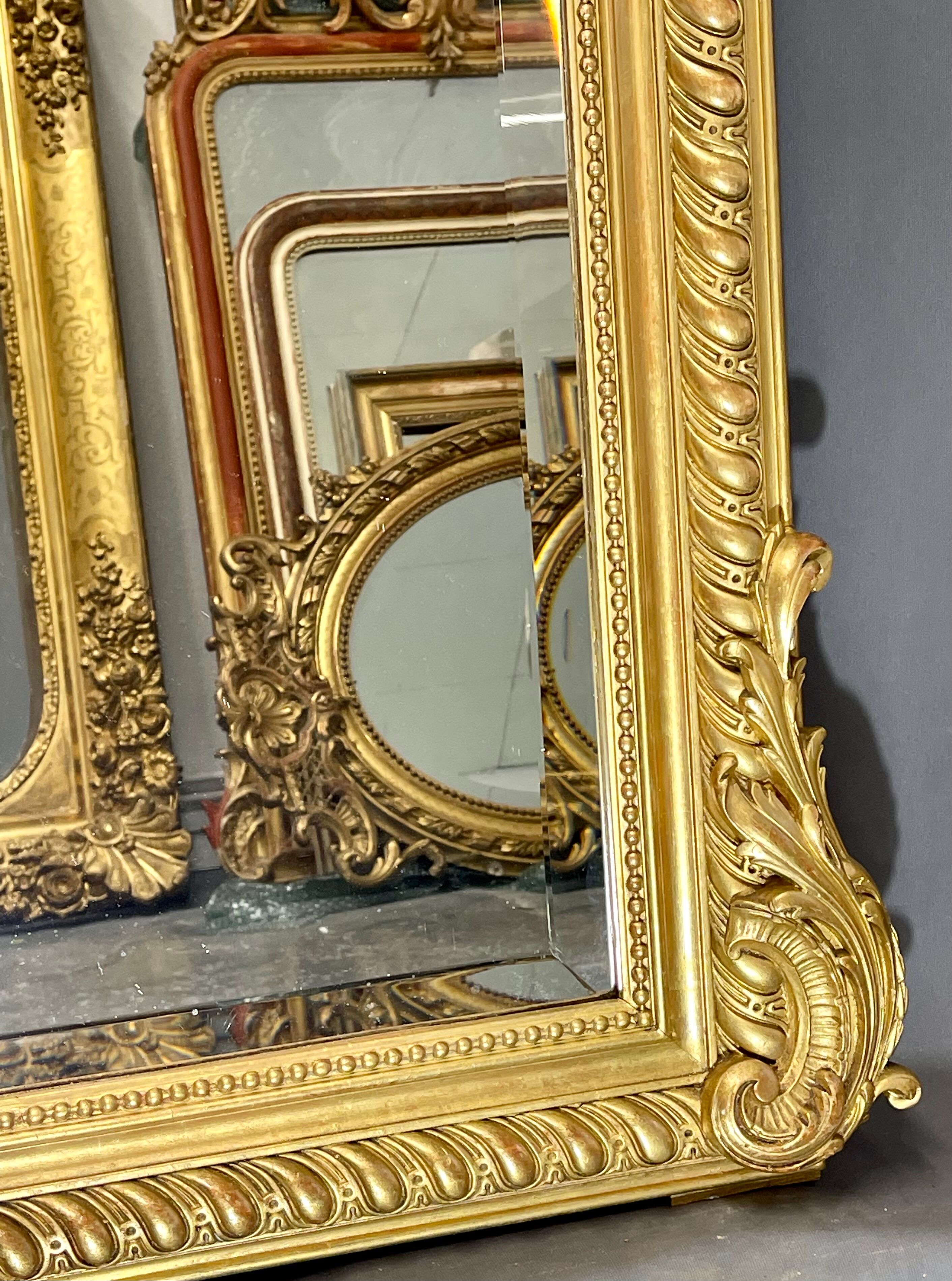 Miroir 156x106 ancien XIXè,dorure à la feuille d’or