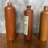 Série 3 Anciennes Bouteilles Grès Marron Vintage