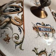 Lustre bronze, cuivre et faïence style gien