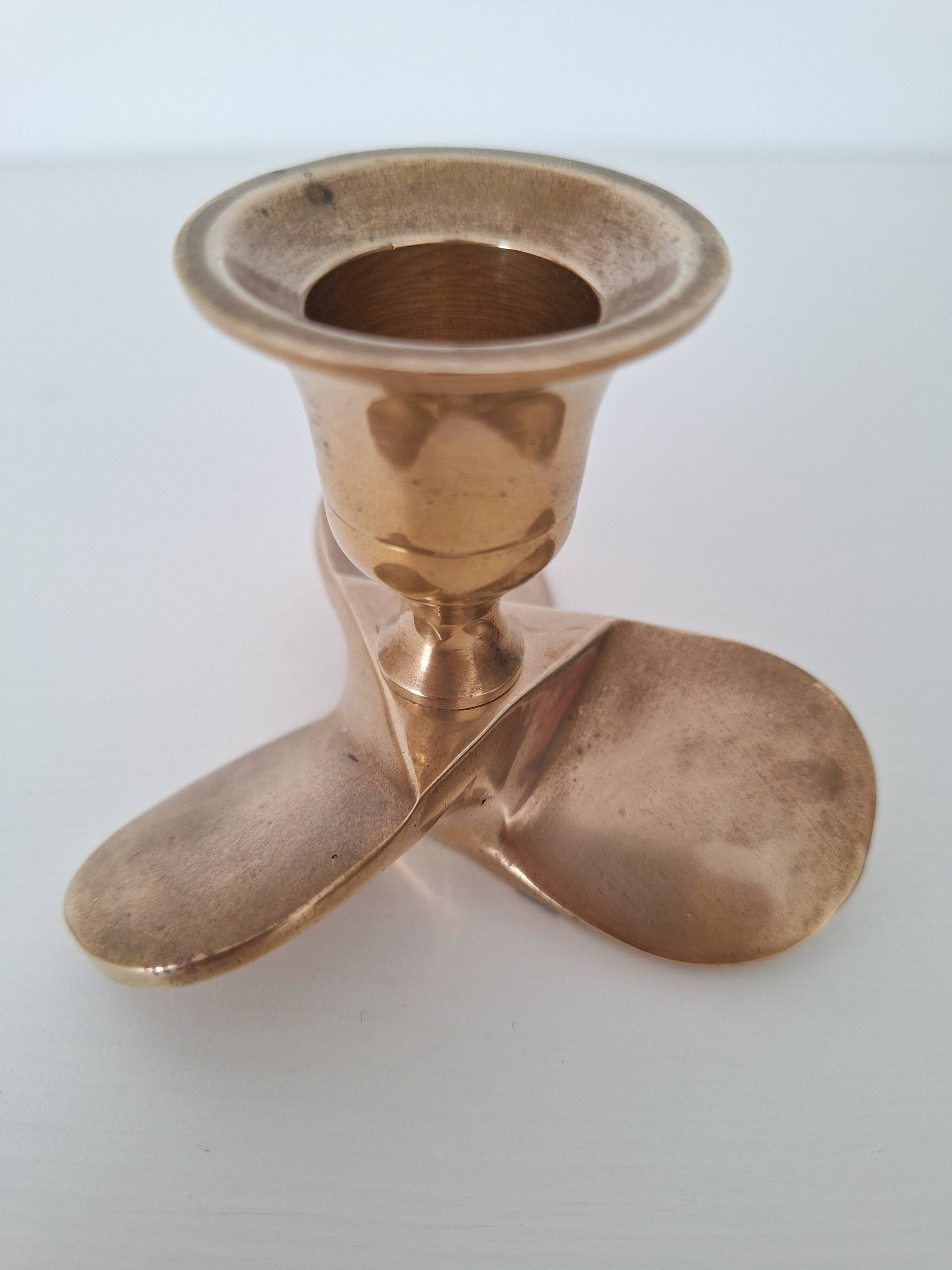 Solid brass propeller candlestick
