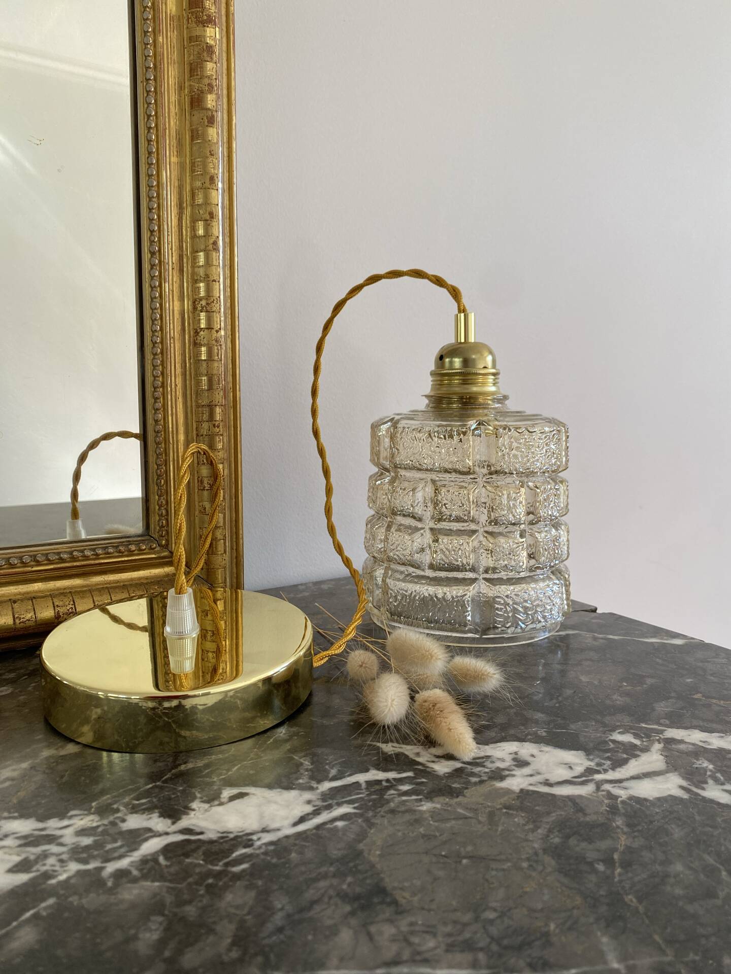 Vintage amber glass suspension globe