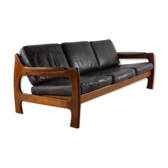 Sixties Danish design teakwood three seater sofa