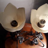 Duo of lamps iron forge and tulip 1920/30