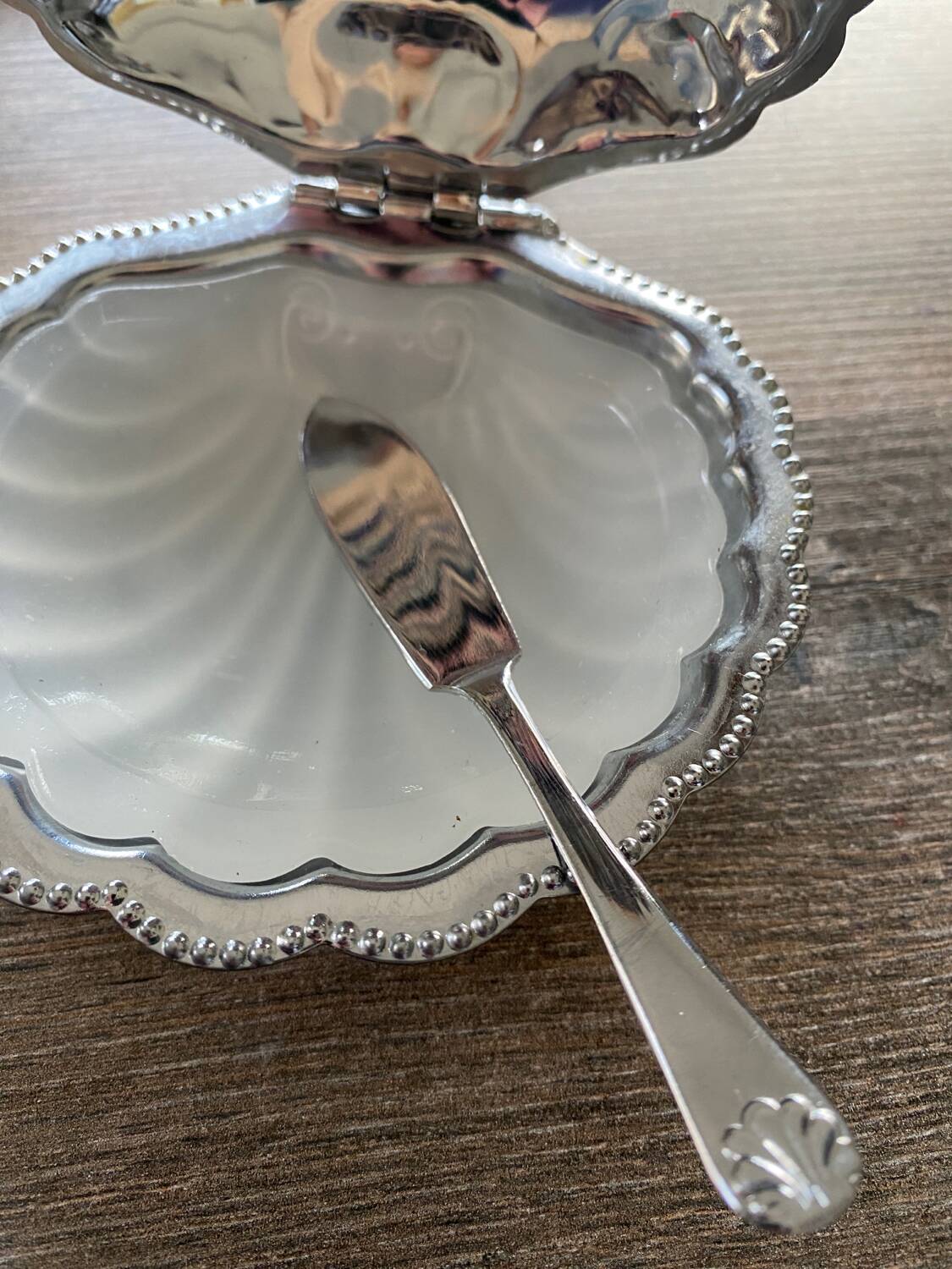 Stainless steel shell butter dish