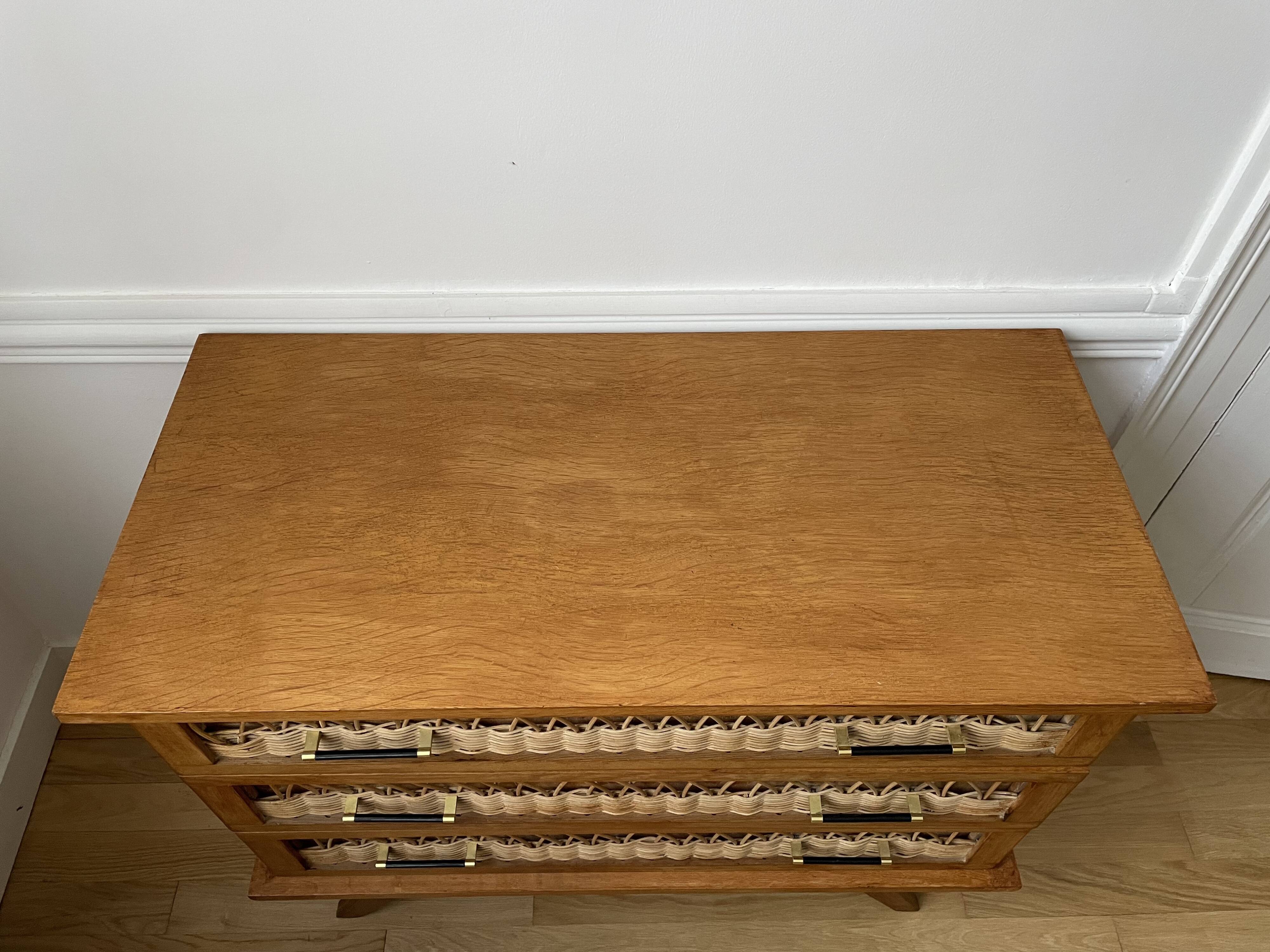 Commode rotin 3 tiroirs 1960