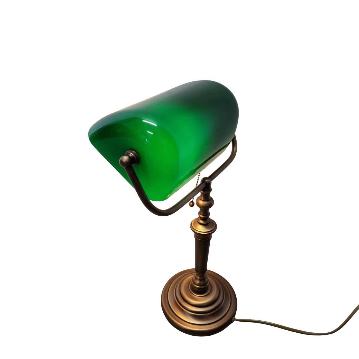 Bronze Banker's Lamp From Steinhauer with green glass shade, early 21st