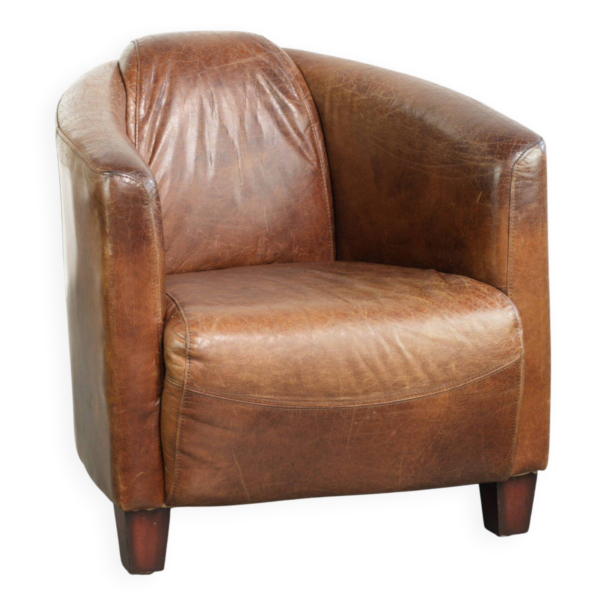 Fauteuil aviateur en cuir de vachette de couleur cognac