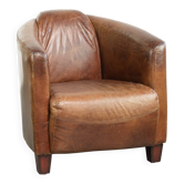 Fauteuil aviateur en cuir de vachette de couleur cognac