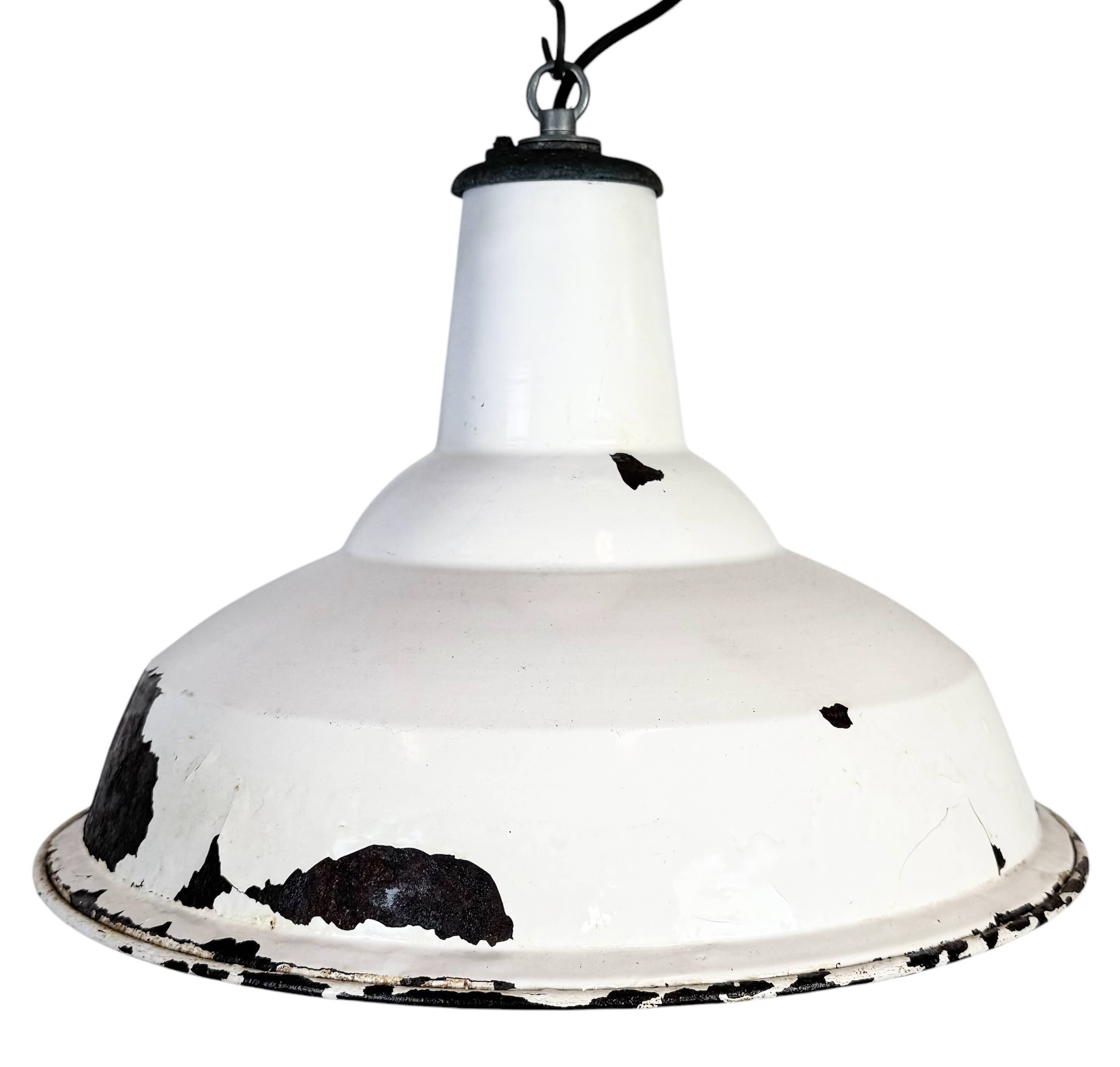 Industrial British White Enamel Factory Pendant Lamp from Benjamin, 1960s