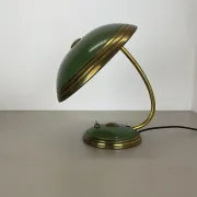 German green bauhaus table lamp in brass and metal by helo lights, germany, 1950s