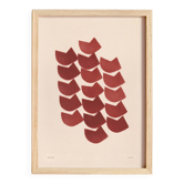 Abstract painting on paper, dark red illustration signed Eawy.