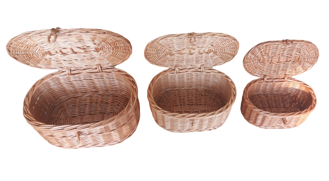 Three wicker boxes
