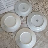 4 vintage dessert plates, mismatched blue and white porcelain faience.