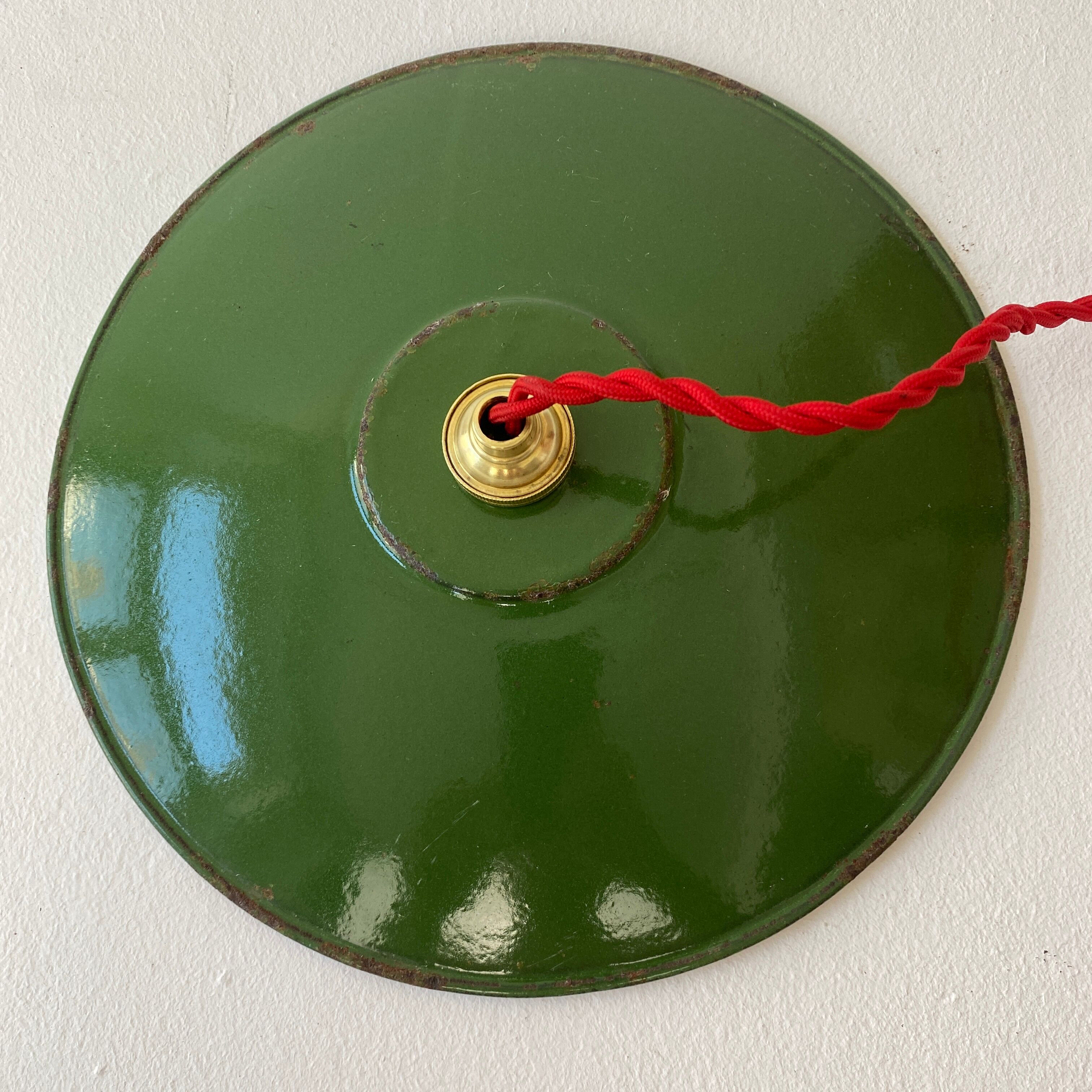 Pair of old green enamelled suspensions