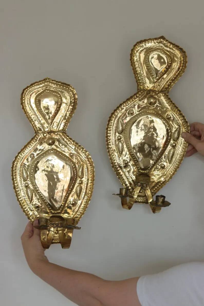 Baroque Style Mid-Century Brass Swedish Sconces