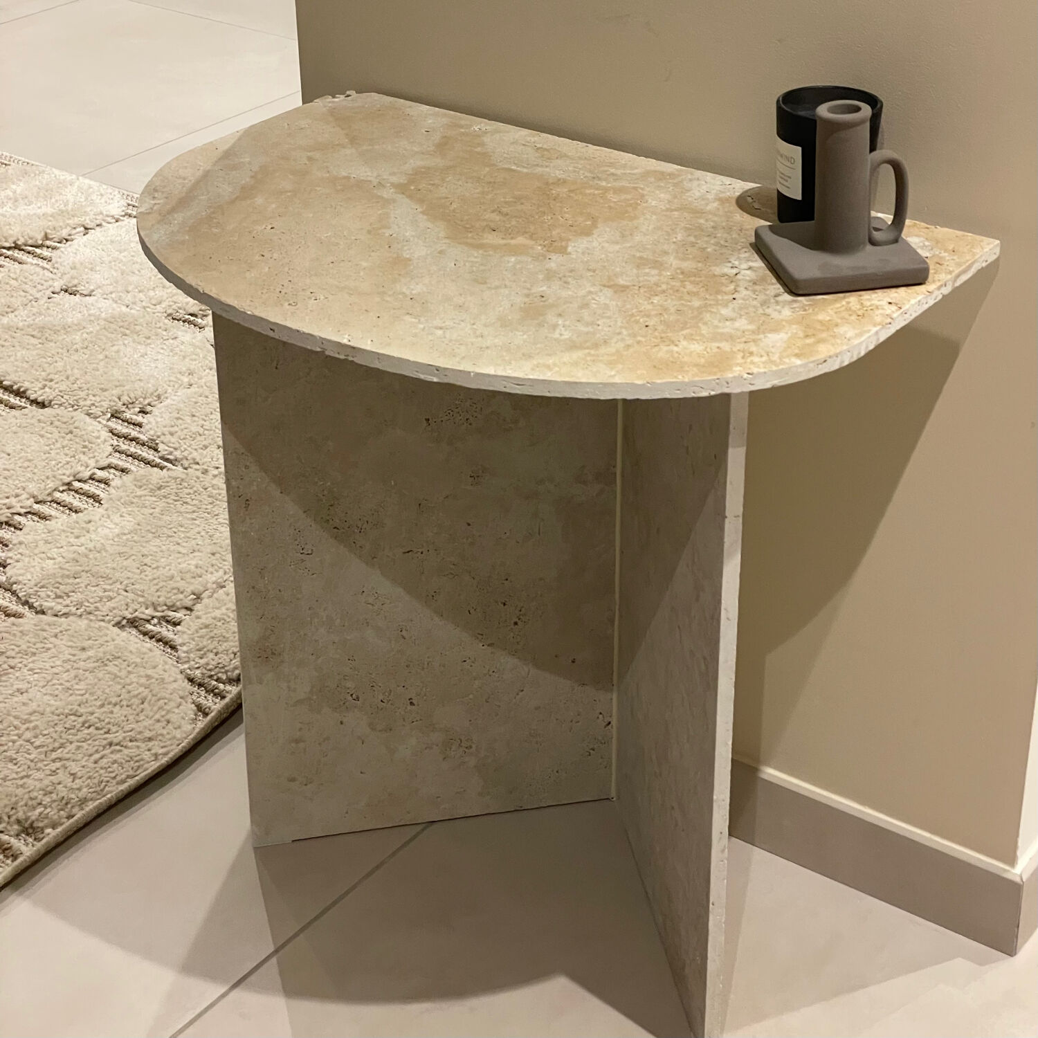 Travertine bedside table