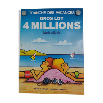 Affiche originale loterie nationale tranche des vacances gros lot 1985