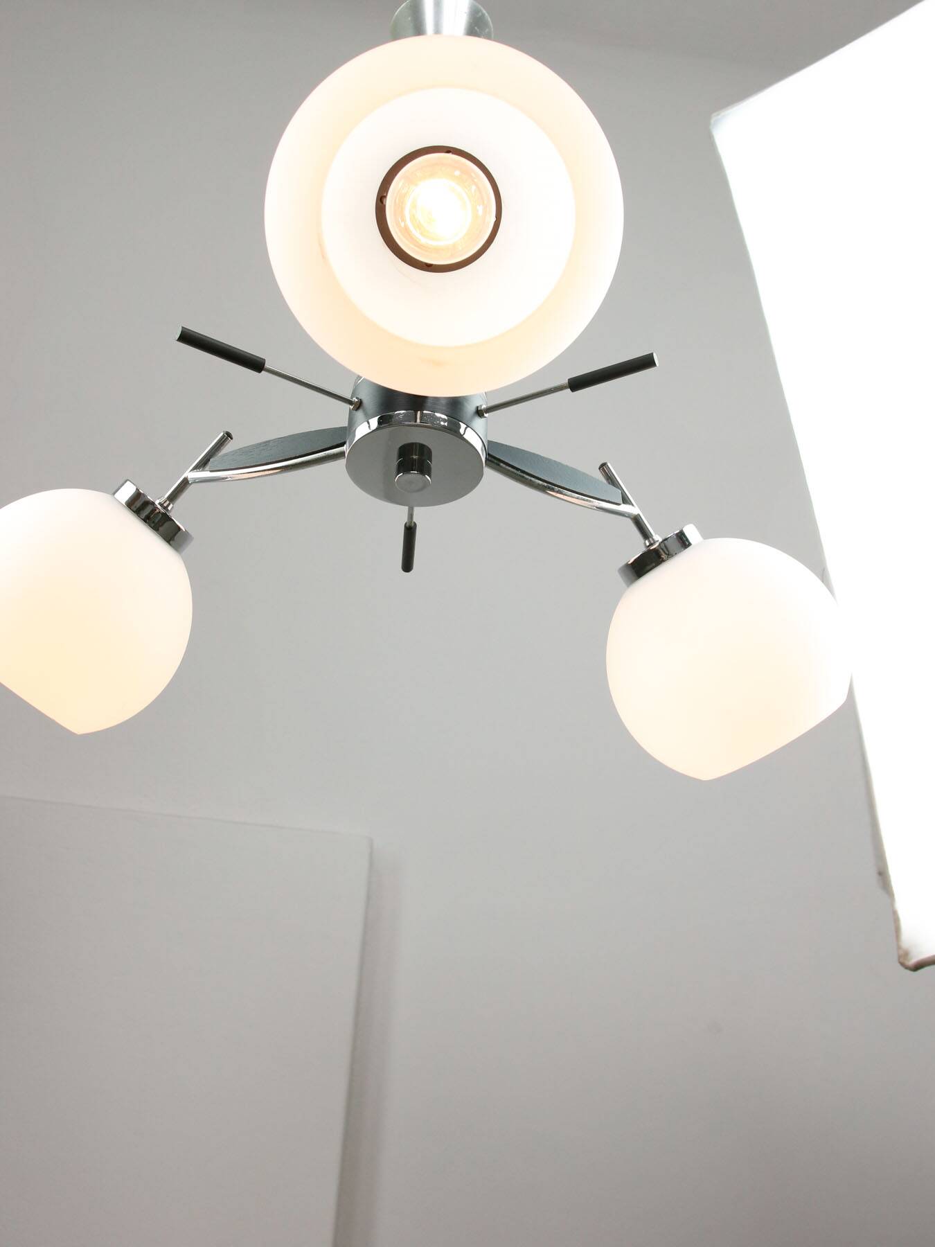 Space Age Italian Chrome and Opaline Chandelier, 1970s