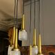 Cascade chandelier 6 elements, Staff Leuchten, brass and gold-plated aluminum, glass, ca 1970