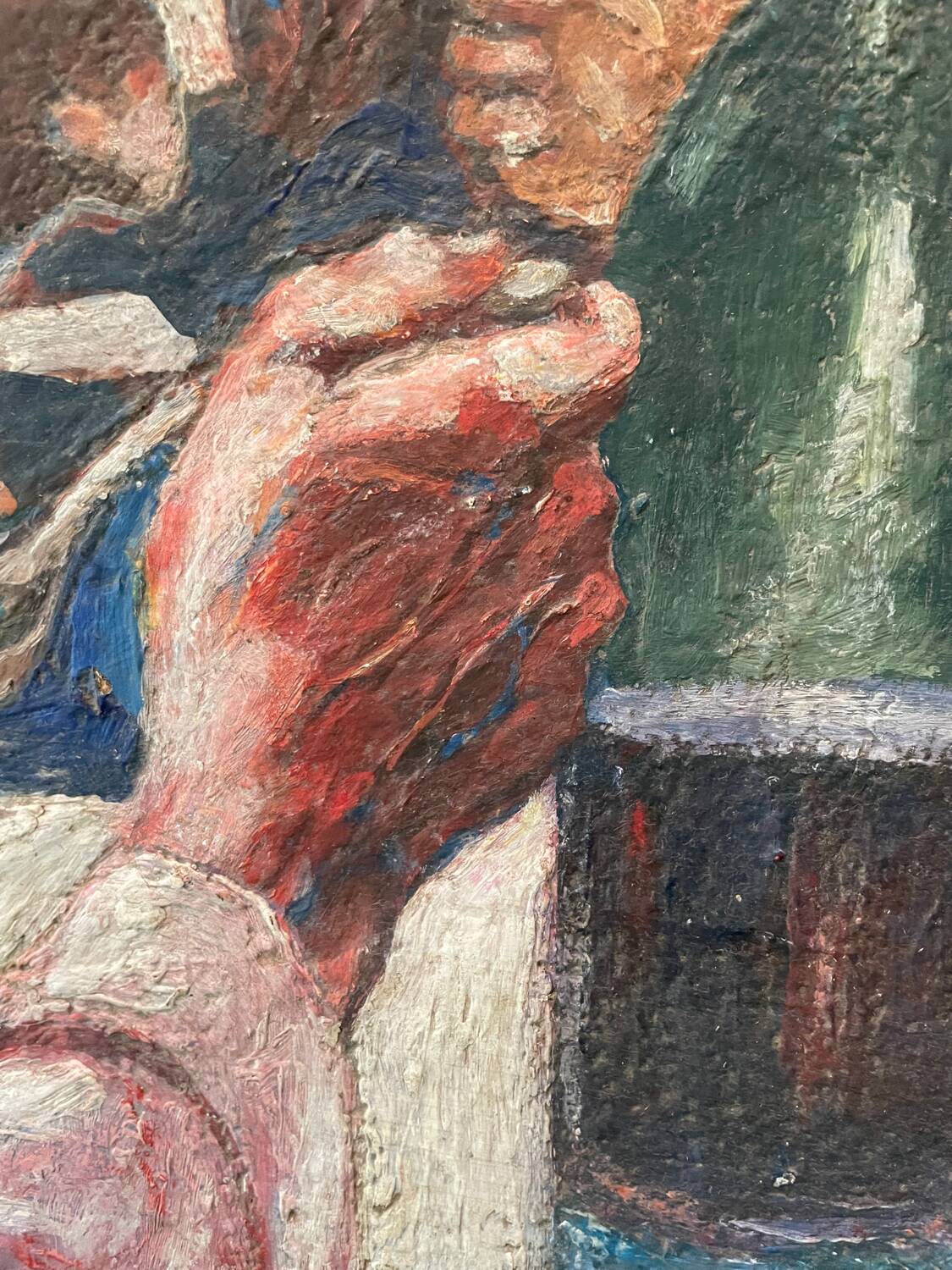 Old bar restaurant painting, The drinkers, 20th century