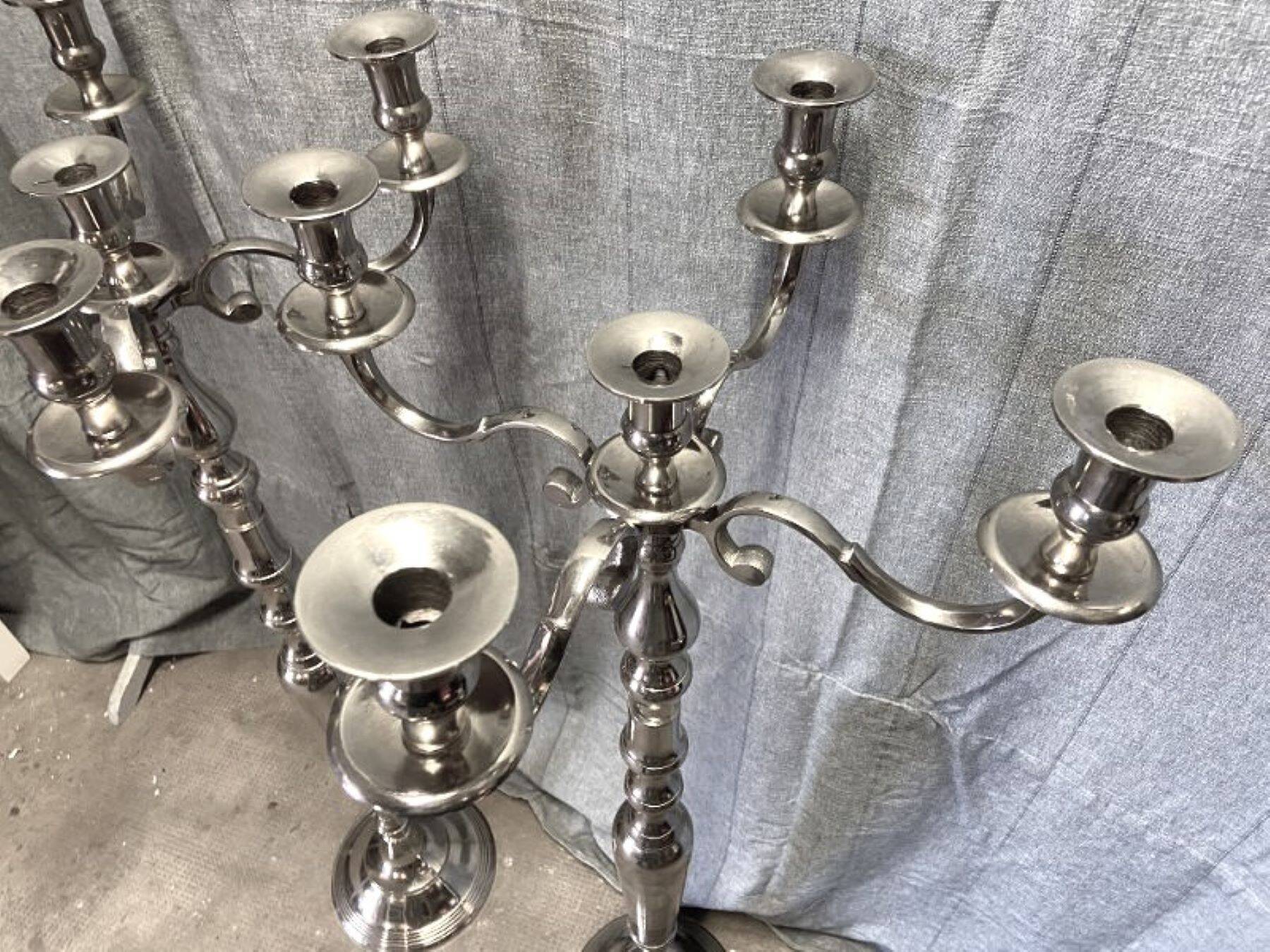 Pair of Large Candle Holders Candelabra Silver-Plated Metal