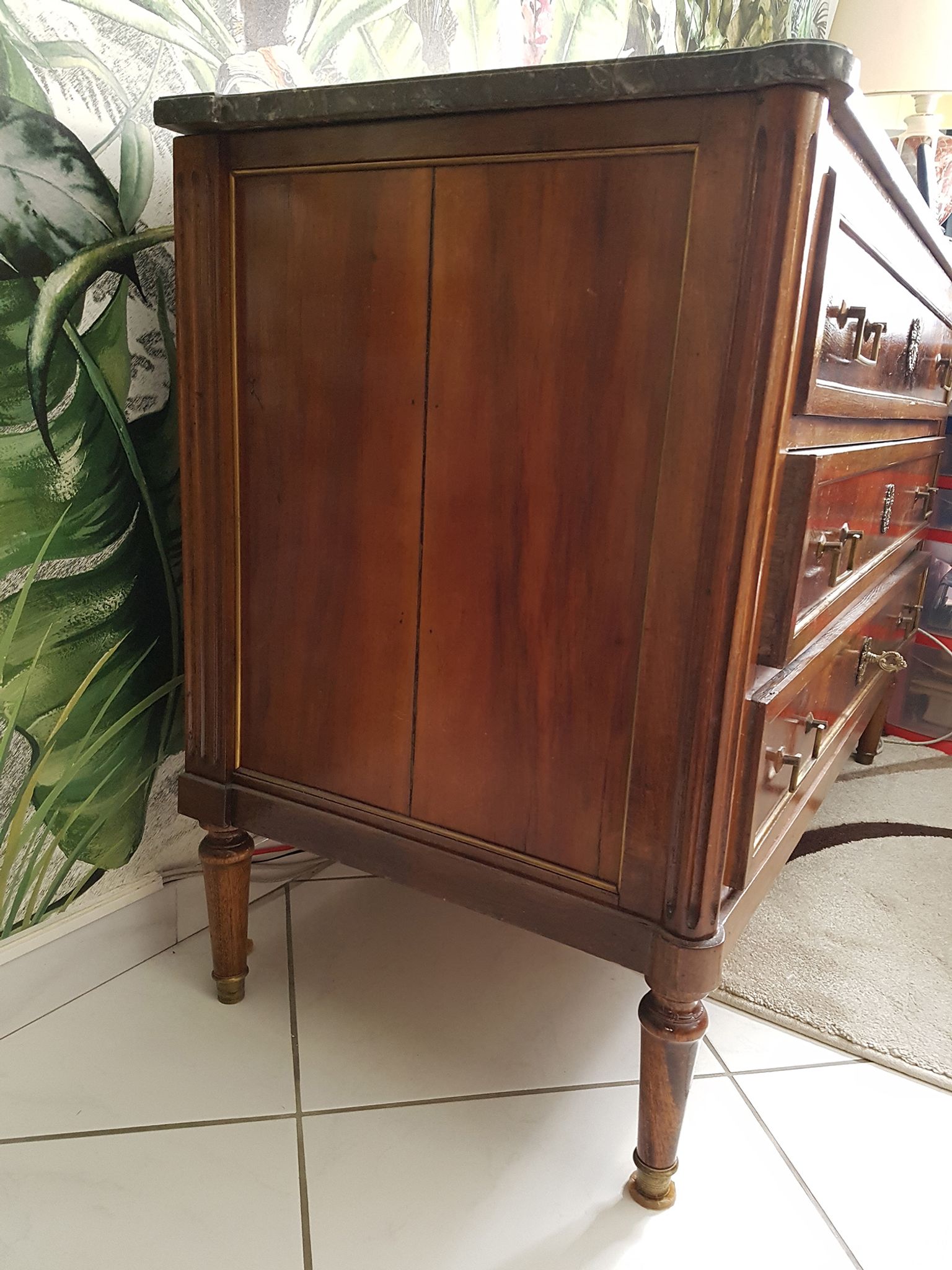 Commode louis XVI acajou plateau marbre