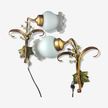 Pair of gilded metal thrush sconces