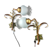 Paire d'appliques muguet en métal doré
