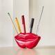 Pop Art red plastic Lips desk organizer / pen holder