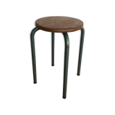 Tabouret bas industriel vintage métal et bois